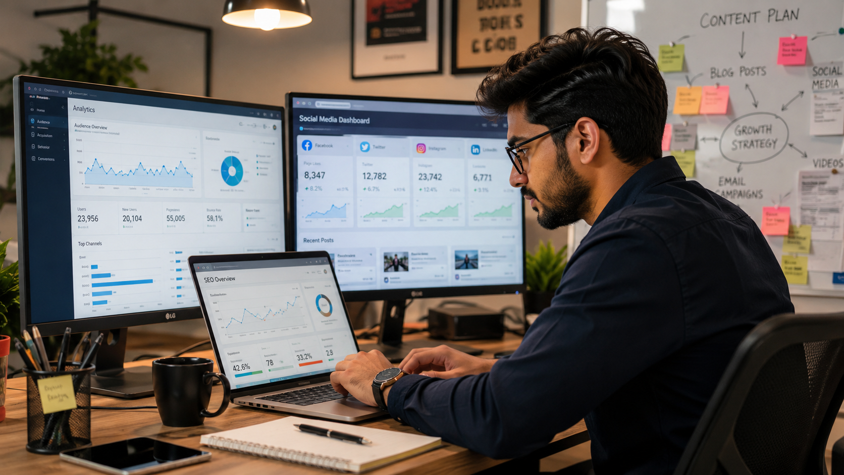 Digital Marketing professional analyzing SEO and online marketing performance